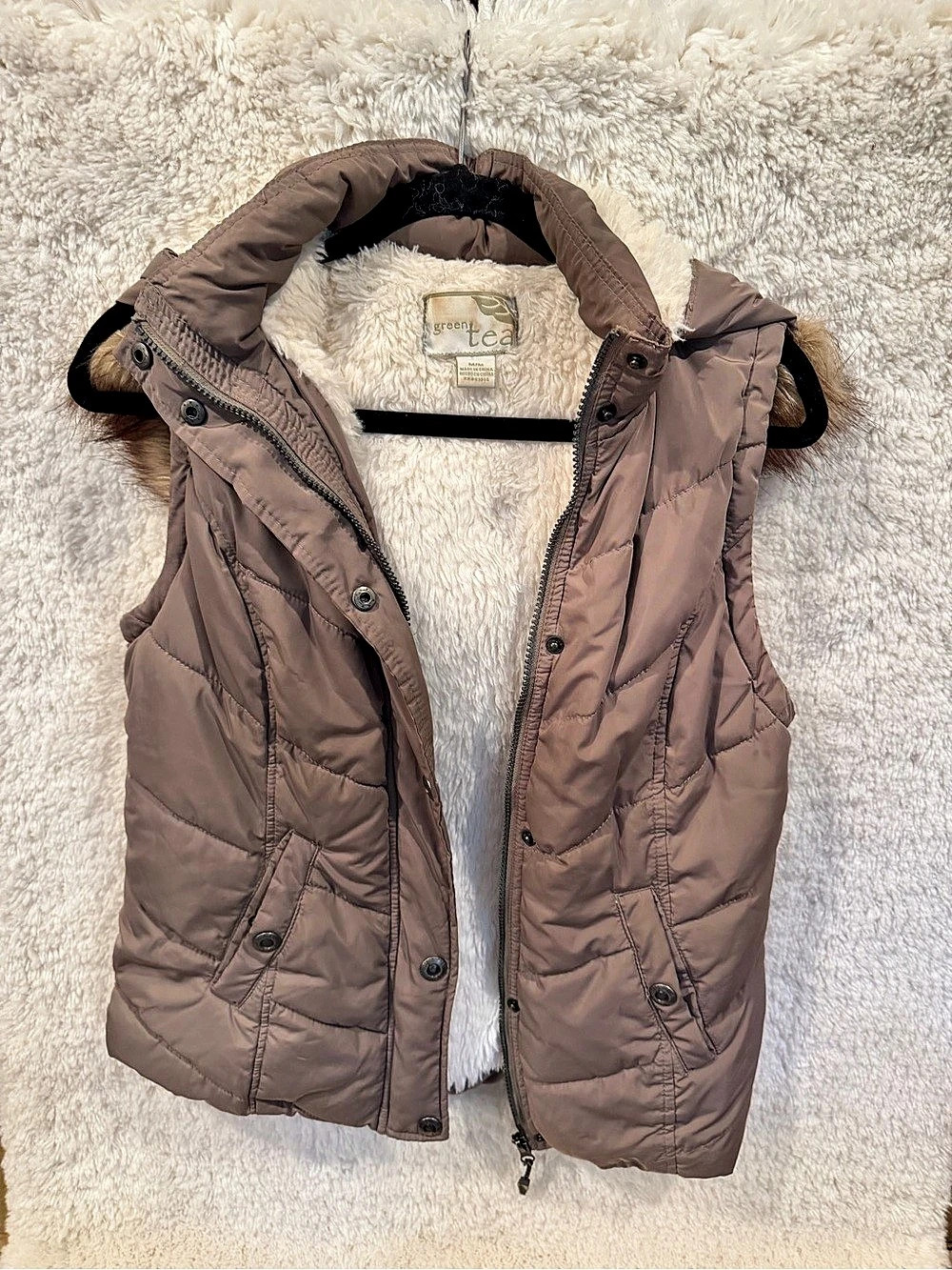 green tea Women's Quilted Hooded Vest Brown Size Medium